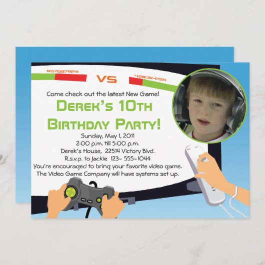 Videospiel-Party - Personalisierte Einladungen (Vorne/Hinten)