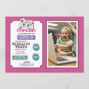 Videospiel-Party-Spiel-Rosa-Foto-Mädchen-Spiel Einladung