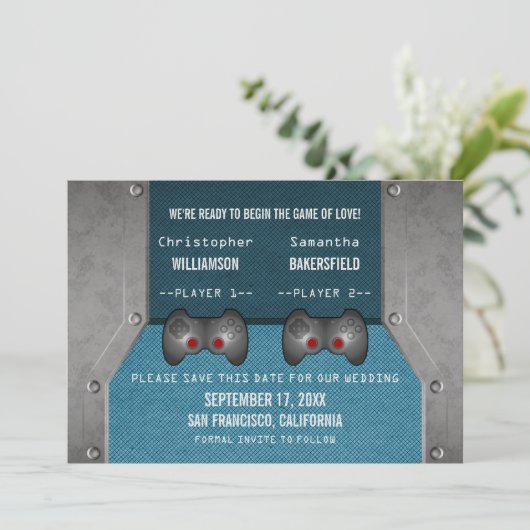 Videospiel Save the Date einladen, Blau (Stehend Vorderseite)