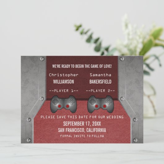 Videospiel Save the Date einladen, Maroon (Stehend Vorderseite)