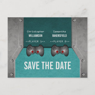 Videospiel Save the Date Postkarte, Aquamarin Ankündigungspostkarte