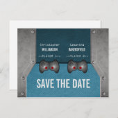 Videospiel Save the Date Postkarte, blau Ankündigungspostkarte (Vorne/Hinten)