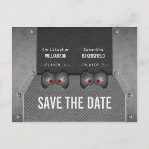 Videospiel Save the Date Postkarte, grau Ankündigungspostkarte
