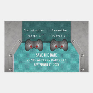 Videospiel Save the Date Sticker, Aquamarin Rechteckiger Aufkleber