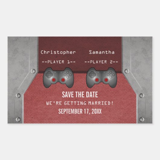 Videospiel Save the Date Sticker, Maroon Rechteckiger Aufkleber (Vorderseite)