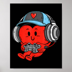 Videospiel-Spieler-Herz Valentinstag Gaming-Jungs Poster