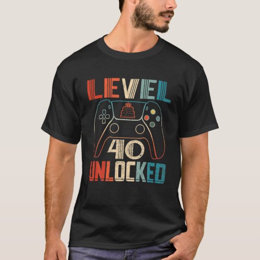 Videospielcontroller entsperrt Stufe 40 Geburtstag T-Shirt (Vorderseite)