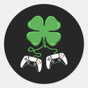 Videospielcontroller irische Gamer-Jungs St. Patri Runder Aufkleber