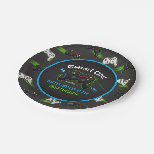 Videospielcontroller-Kindergeburtstag Pappteller (Schrägansicht)