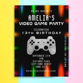 Videospielcontroller Neon Gaming Geburtstag Einladungspostkarte