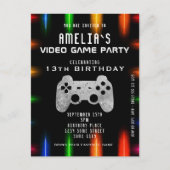 Videospielcontroller Neon Gaming Geburtstag Einladungspostkarte (Vorderseite)