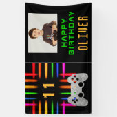 Videospielcontroller Neon Gaming Geburtstags-Foto Banner (Vertikal)