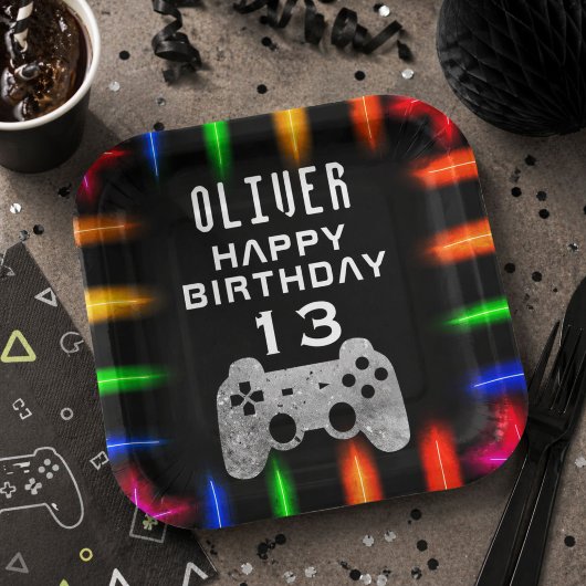 Videospielcontroller Neon Gaming Geburtstagsparty Pappteller