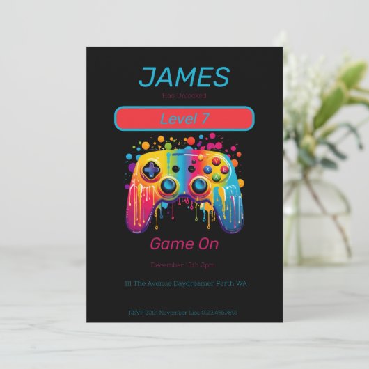 Videospielcontroller Stufe 7 - Geburtstag Einladung (Stehend Vorderseite)