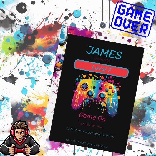 Videospielcontroller Stufe 7 - Geburtstag Einladung