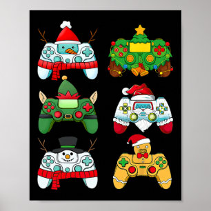 Videospielcontroller Weihnachtsmannmütze Gamer Boy Poster