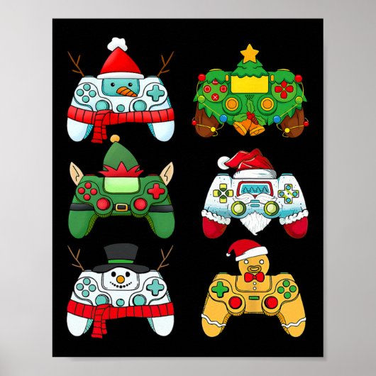 Videospielcontroller Weihnachtsmannmütze Gamer Boy Poster (Vorne)