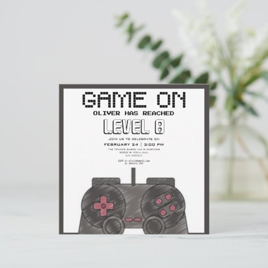 Videospiele Foto Geburtstag Einladung (Stehend Vorderseite)
