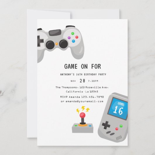 Videospiele Geburtstagsparty Einladung (Vorderseite)