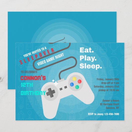 Videospiele Geburtstagsparty Einladungen (Vorne/Hinten)