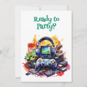 Videospiele und Pizza Boys Geburtstagsparty Einladung (Vorderseite)