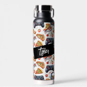 Videospiele und Pizza Mit Monogramm Trinkflasche (Vorne)