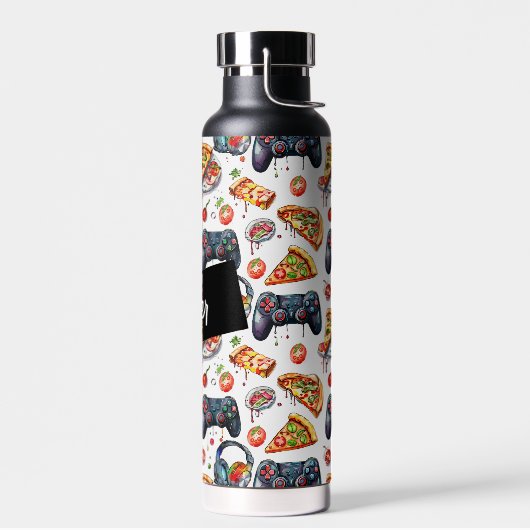 Videospiele und Pizza Mit Monogramm Trinkflasche (Links)