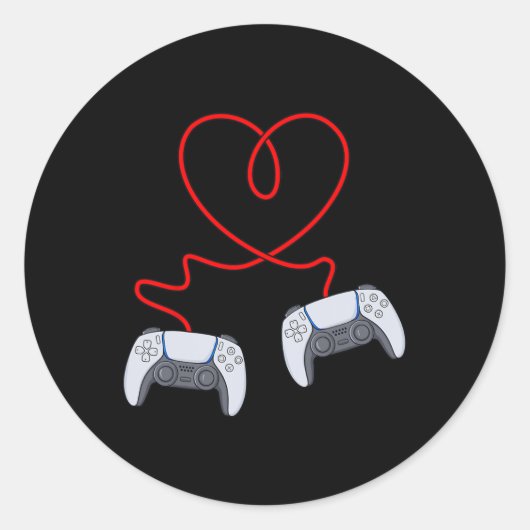 Videospielercontroller Valentinstag Herzklopfe Runder Aufkleber (Vorderseite)
