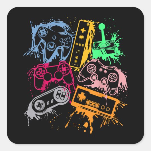 Videospielkonsole Controller Retro 80's 90's Arc Quadratischer Aufkleber (Vorderseite)