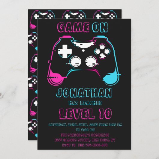 Videospiellevel-up Gamer Geburtstagsparty Einladung (Vorne/Hinten)