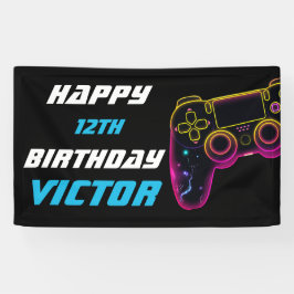 Videospiellevel-Up-Gamer Neon Geburtstag Banner