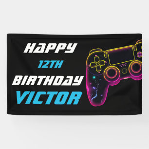 Videospiellevel-Up-Gamer Neon Geburtstag Banner
