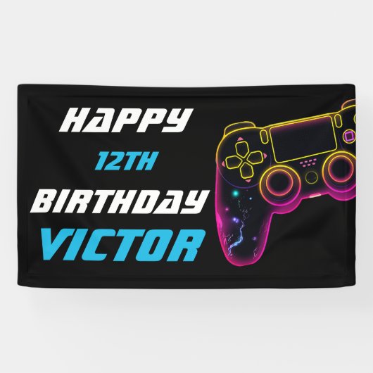 Videospiellevel-Up-Gamer Neon Geburtstag Banner (Horizontal)