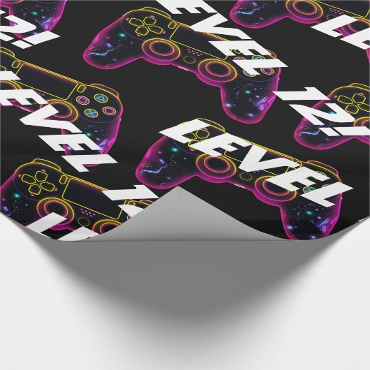 Videospiellevel-Up-Gamer Neon Geburtstag Geschenkpapier (Ecke)