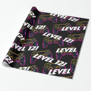 Videospiellevel-Up-Gamer Neon Geburtstag Geschenkpapier