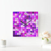 Videospielpixel rosa Quadrat Muster mit Zahlen Quadratische Wanduhr (Zuhause)