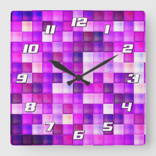 Videospielpixel rosa Quadrat Muster mit Zahlen Quadratische Wanduhr