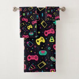 Videospielregler und Spielzeugmuster Badhandtuch Set