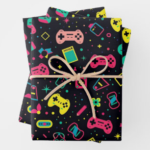 Videospielregler und Spielzeugmuster Geschenkpapier Set