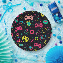 Videospielregler und Spielzeugmuster Pappteller