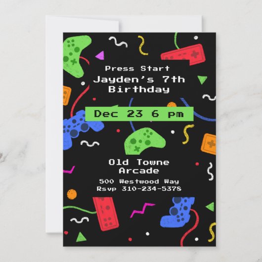 Videospielsaal Kids Gamer Einladung (Vorderseite)