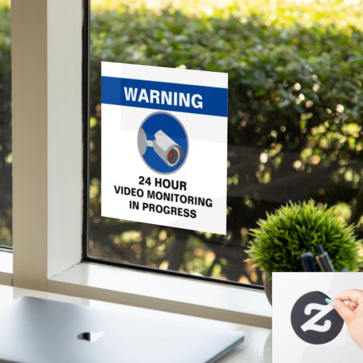 Videoüberwachung 24 Stunden Sicherheitszeichen - B Fensteraufkleber (Büro)