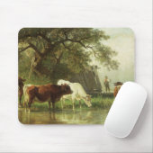 Vieh, das in einer Fluss-Landschaft wässert Mousepad (Mit Mouse)