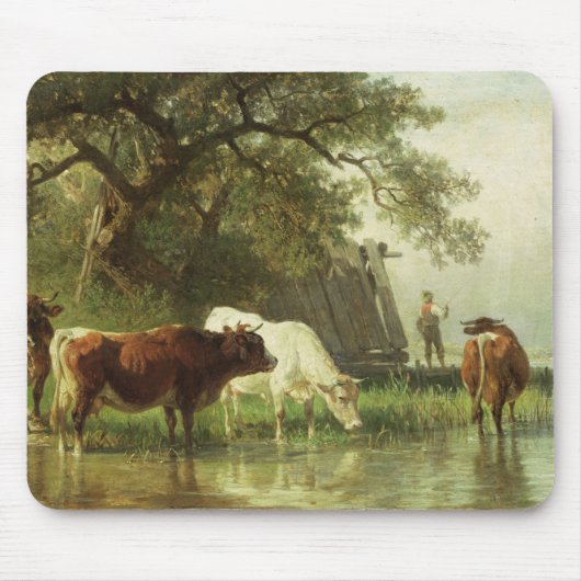 Vieh, das in einer Fluss-Landschaft wässert Mousepad (Vorne)