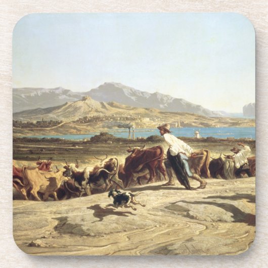 Vieh, das nahe Marseille, 1853 in Herden lebt (Öl Untersetzer (Vorderseite)