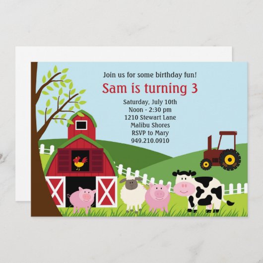 Vieh-Geburtstags-Party Einladung (Vorne/Hinten)