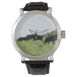 Vieh-schwarze Angus-Leder-Verpackungs-Uhr Armbanduhr