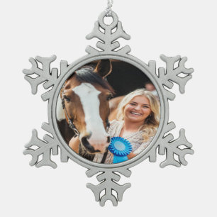 Viehbestand Schau Pferd Foto Anpassen Schneeflocken Zinn-Ornament