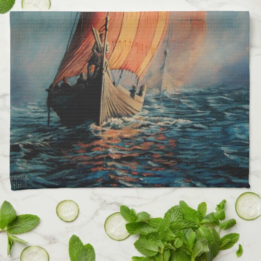 Viehboot, das auf See/Ozean in Nebel fährt, Langbo Geschirrtuch (Gefaltet)