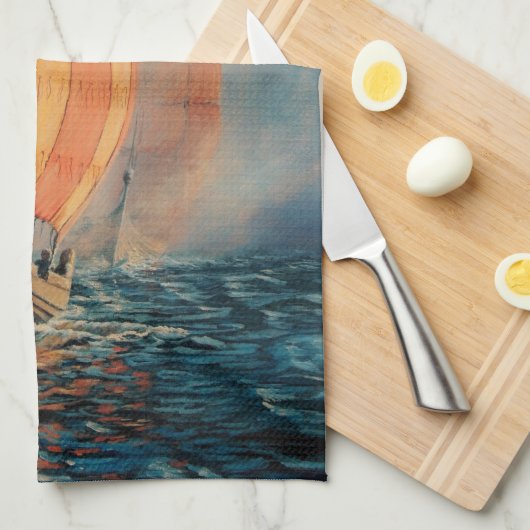 Viehboot, das auf See/Ozean in Nebel fährt, Langbo Geschirrtuch (Viertel Falte)